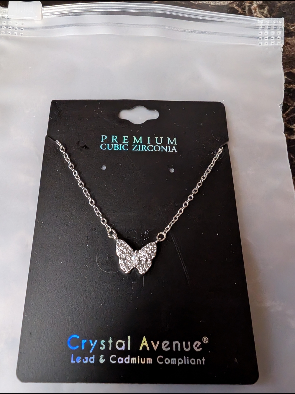 Crystal Avenue Silver Butterfly Cubic Zirconia Necklace